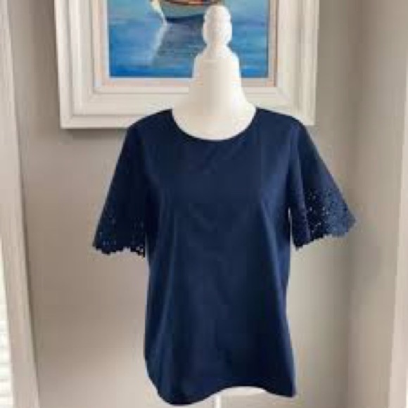 J Crew navy blue floral sleeve top - Picture 5 of 5